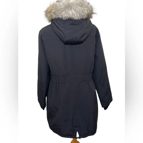 Andrew Marc 3/4 length black down jacket with fur hood Sz M - Picture 2 of 6